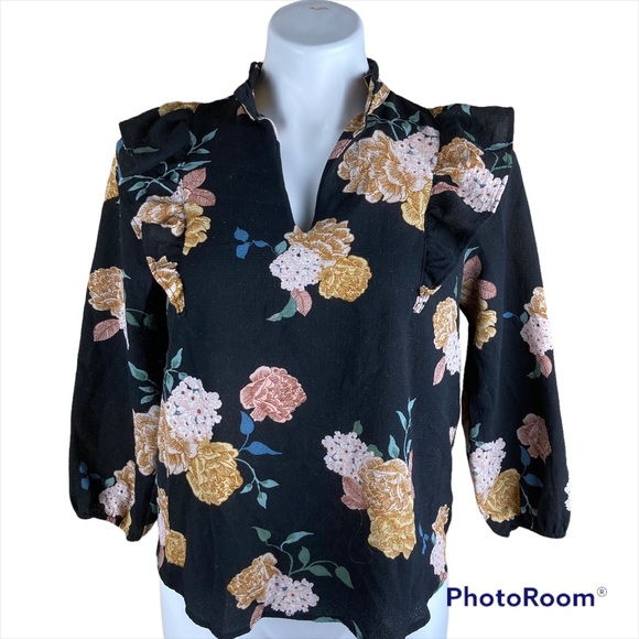 Monteau Tops - Vintage Monteau Los Angeles Black Floral Blouse Size L